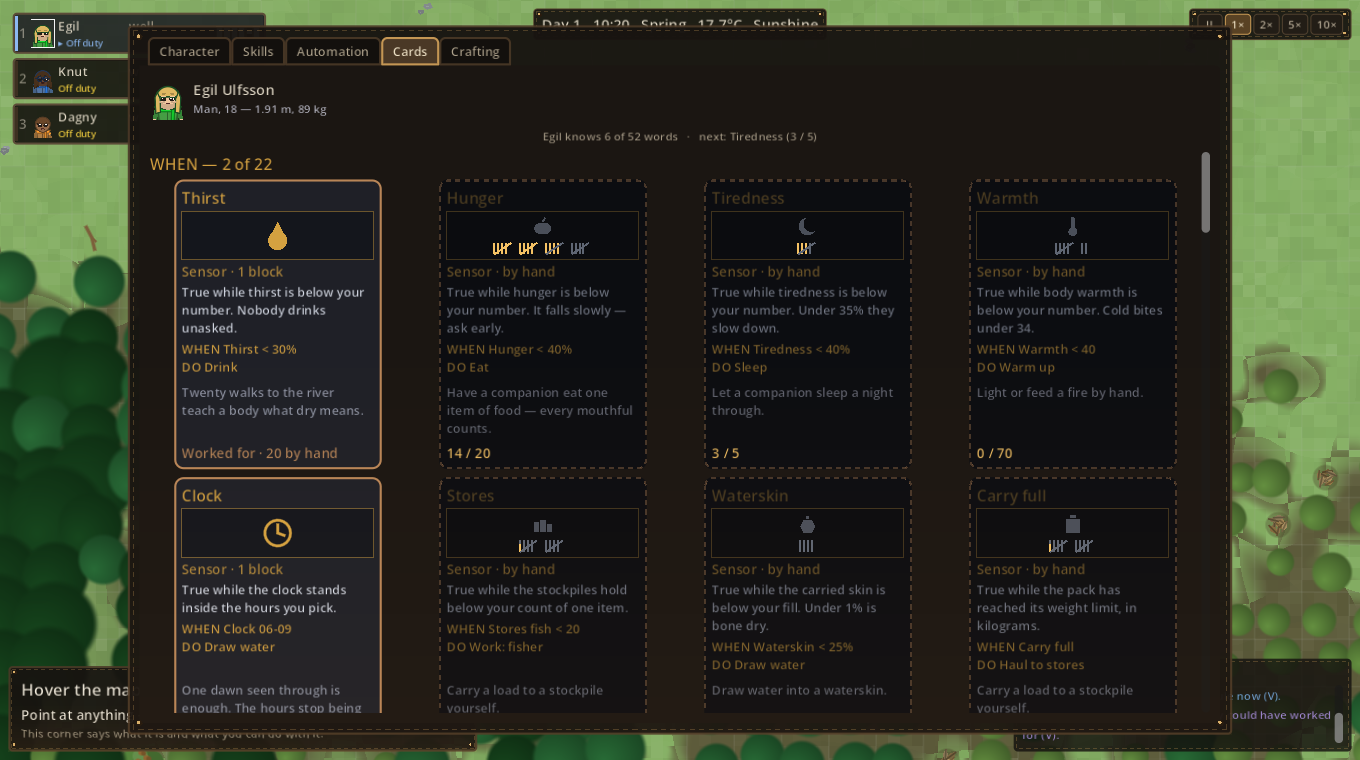The Cards tab: one companion's whole deck