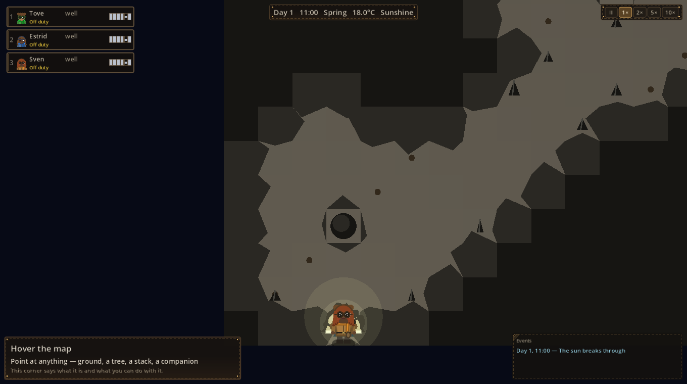 Inside a cave, lit by a torch