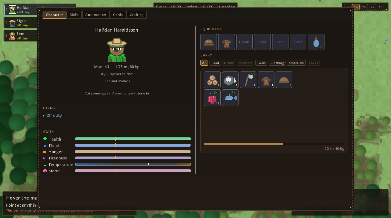 The character sheet