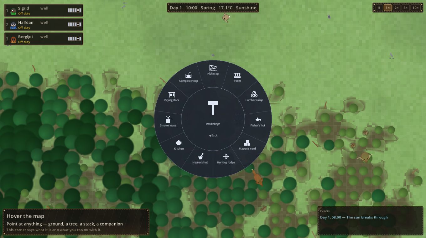 The radial build menu