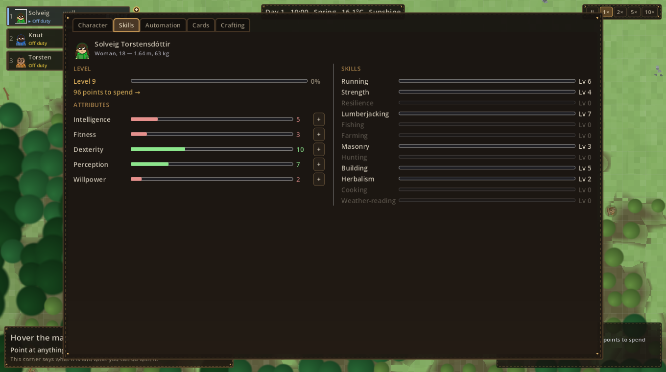 The Skills tab