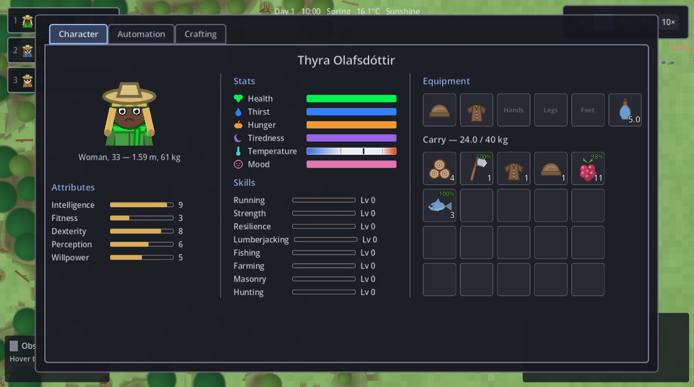 The character sheet