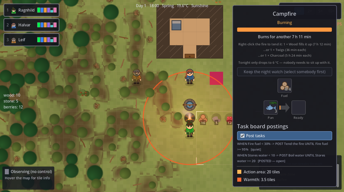 A campfire's panel with the hearth slots