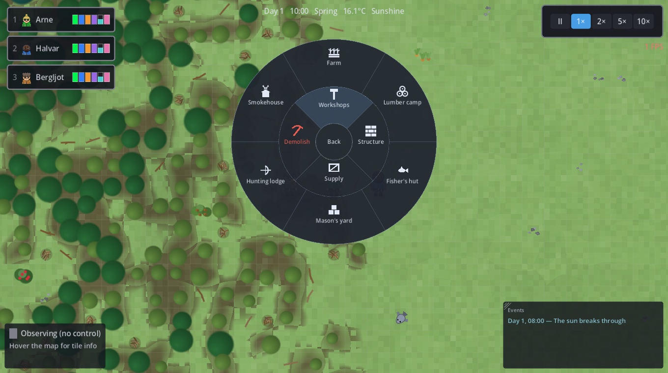 The radial build menu