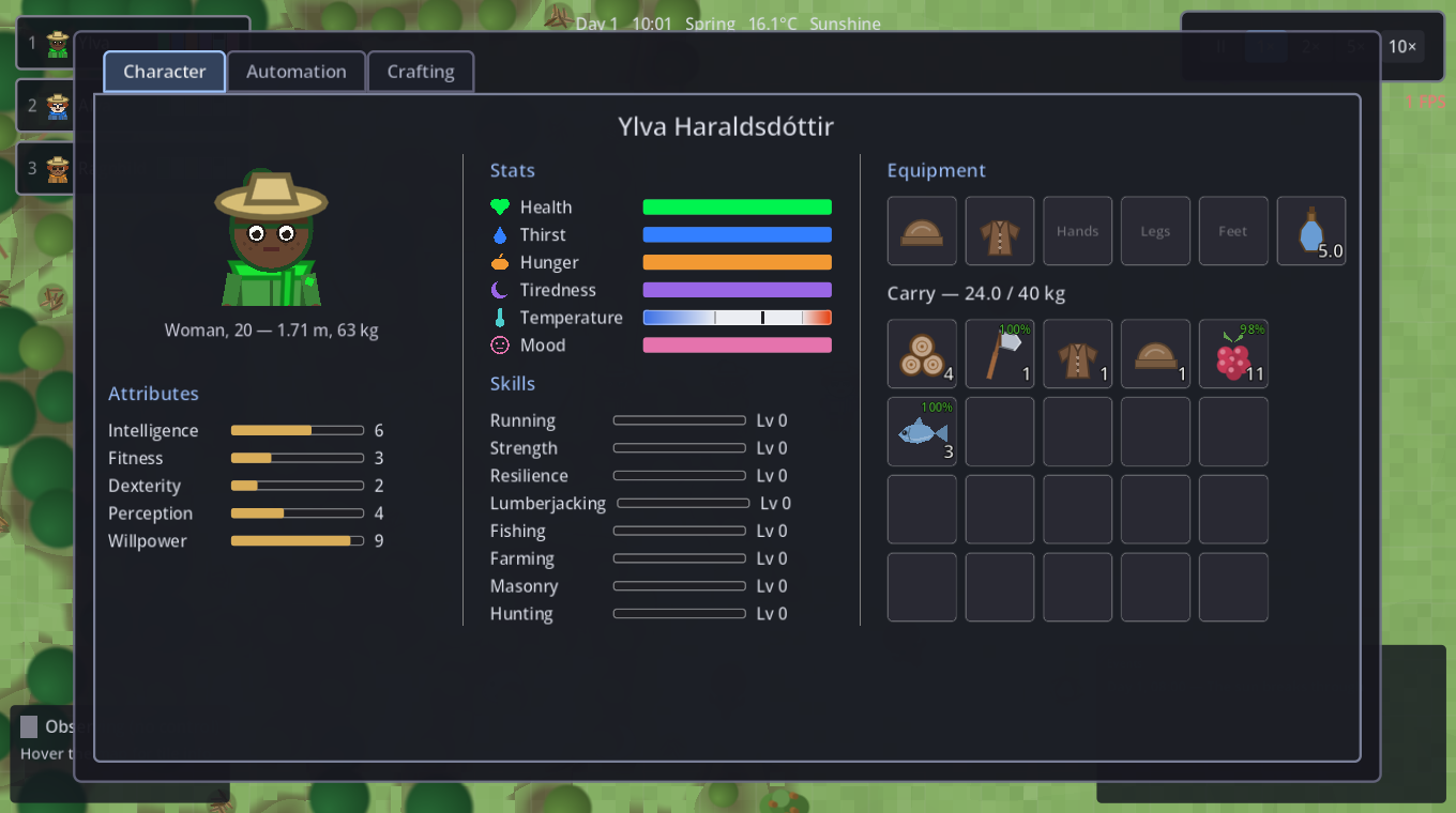 The character sheet