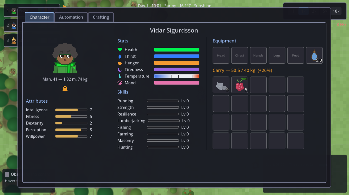 An overloaded companion's character sheet