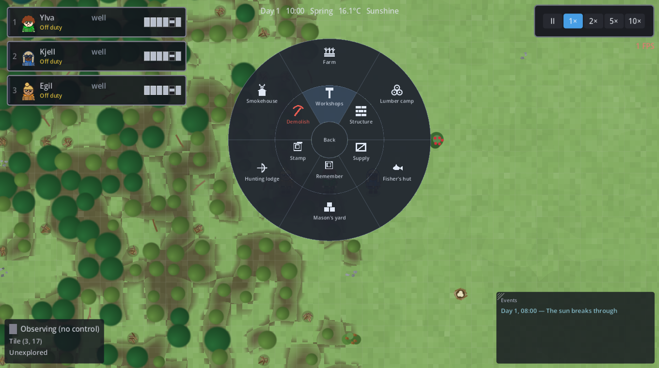 The radial build menu