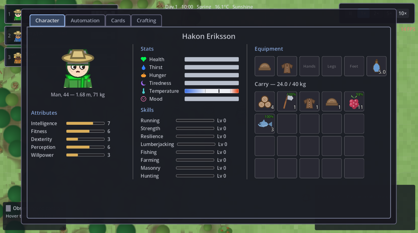The character sheet