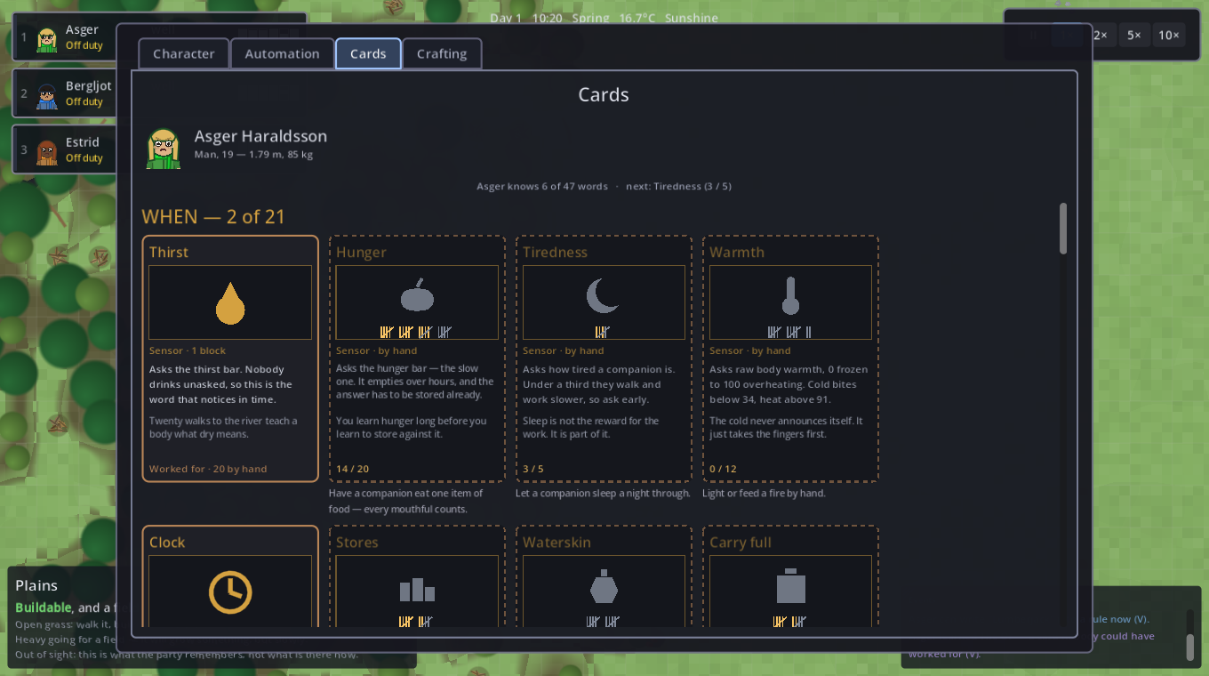 The Cards tab: one companion's whole deck