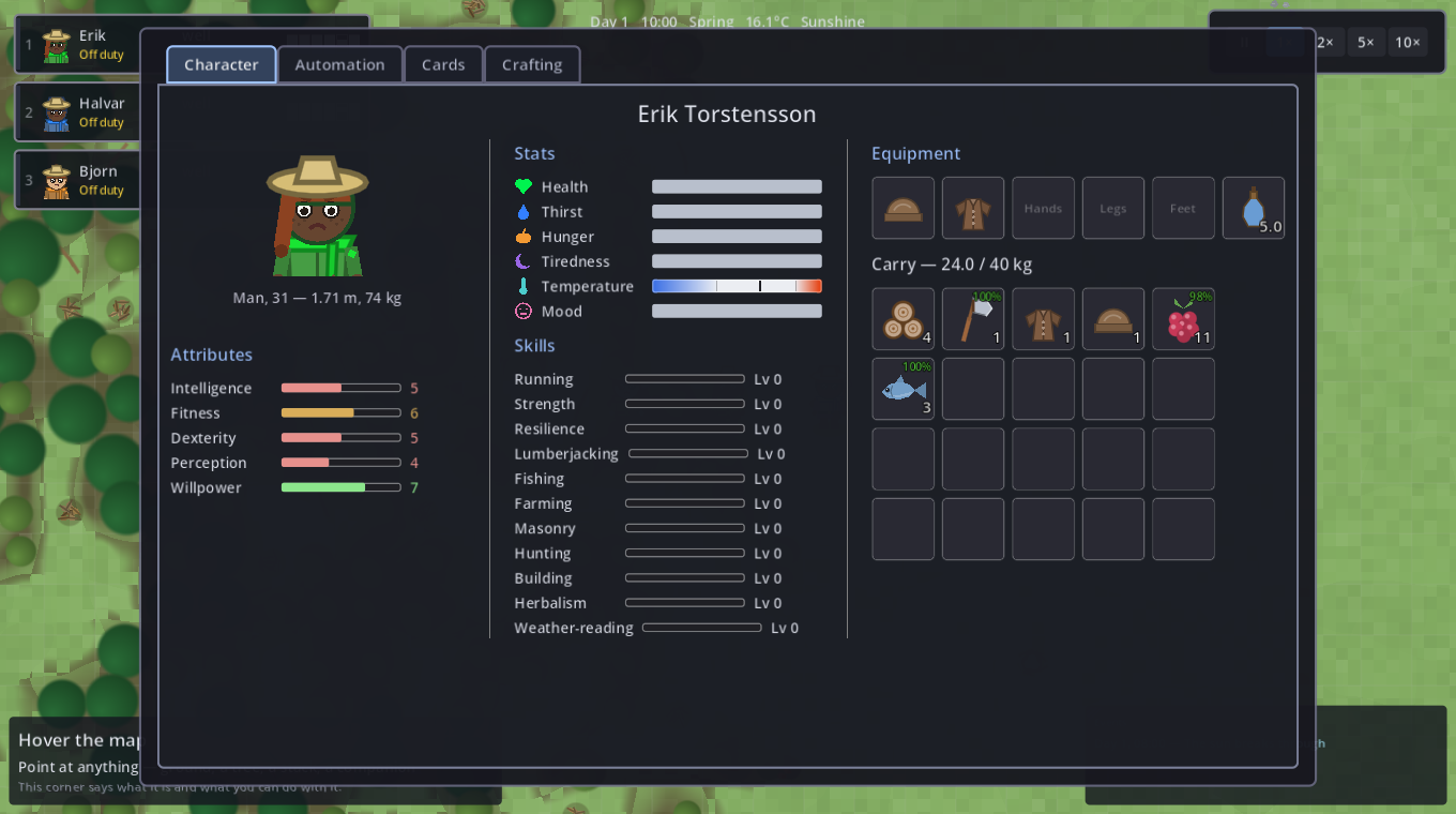 The character sheet