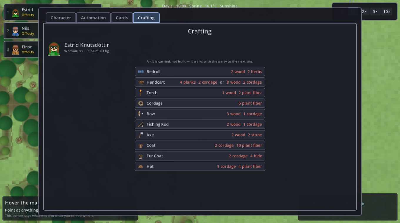 The crafting tab