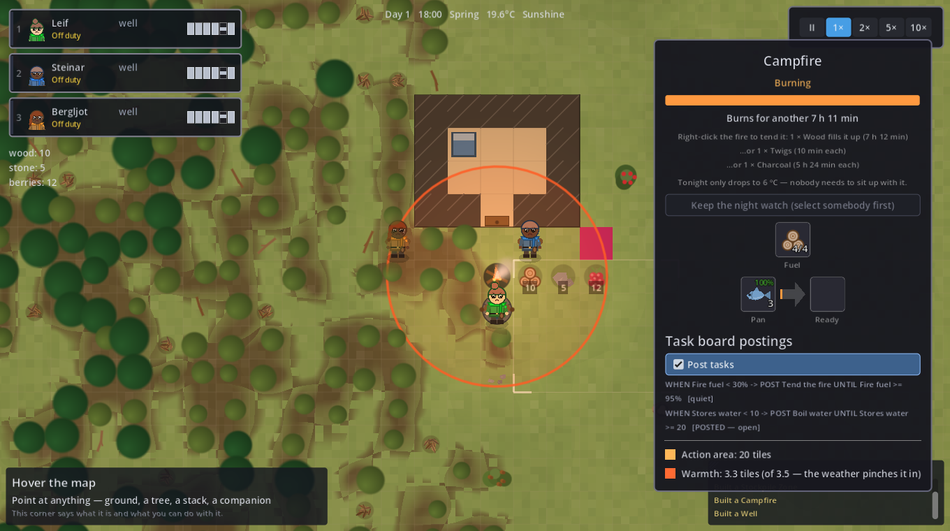 A campfire's panel with the hearth slots