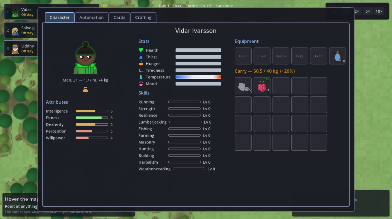 An overloaded companion's character sheet