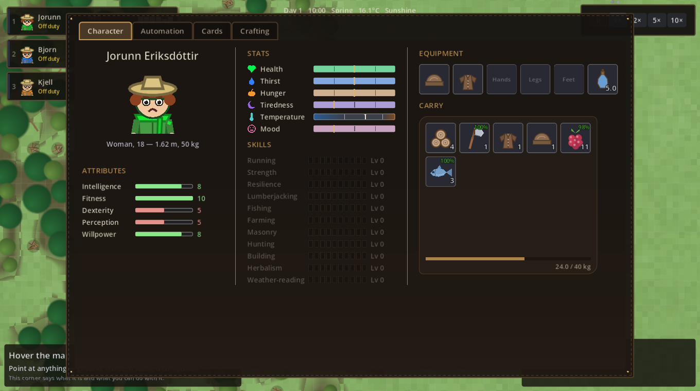 The character sheet