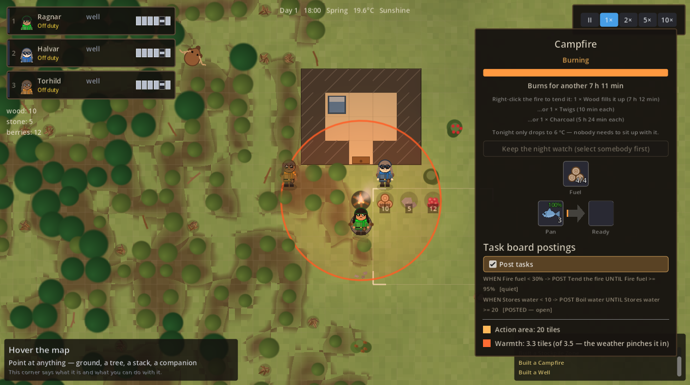 A campfire's panel with the hearth slots