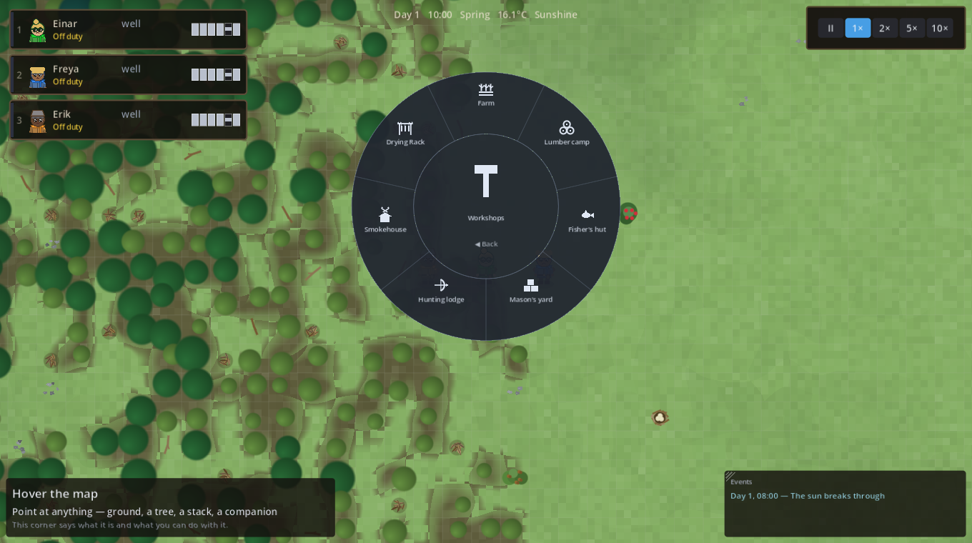 The radial build menu
