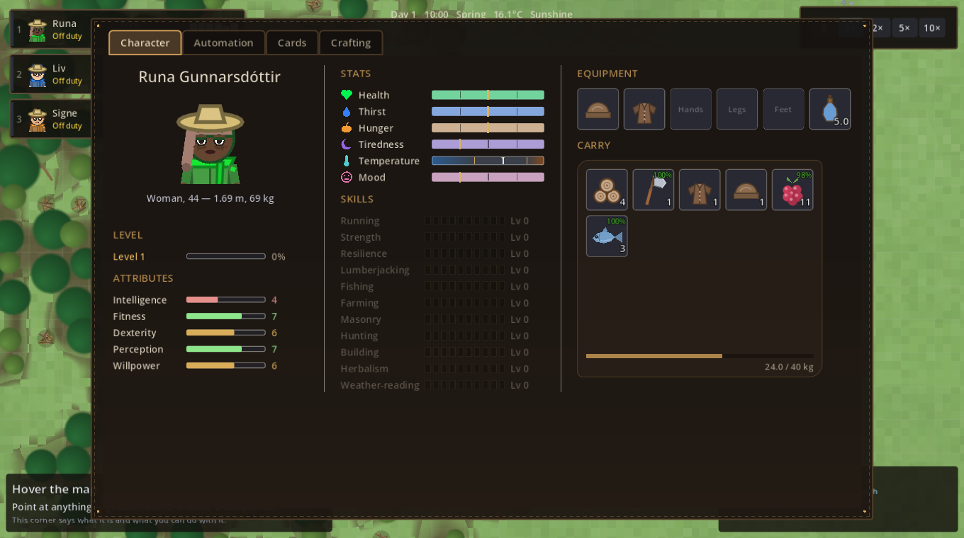 The character sheet