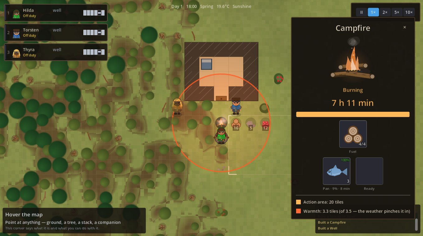 A campfire's panel with the hearth slots