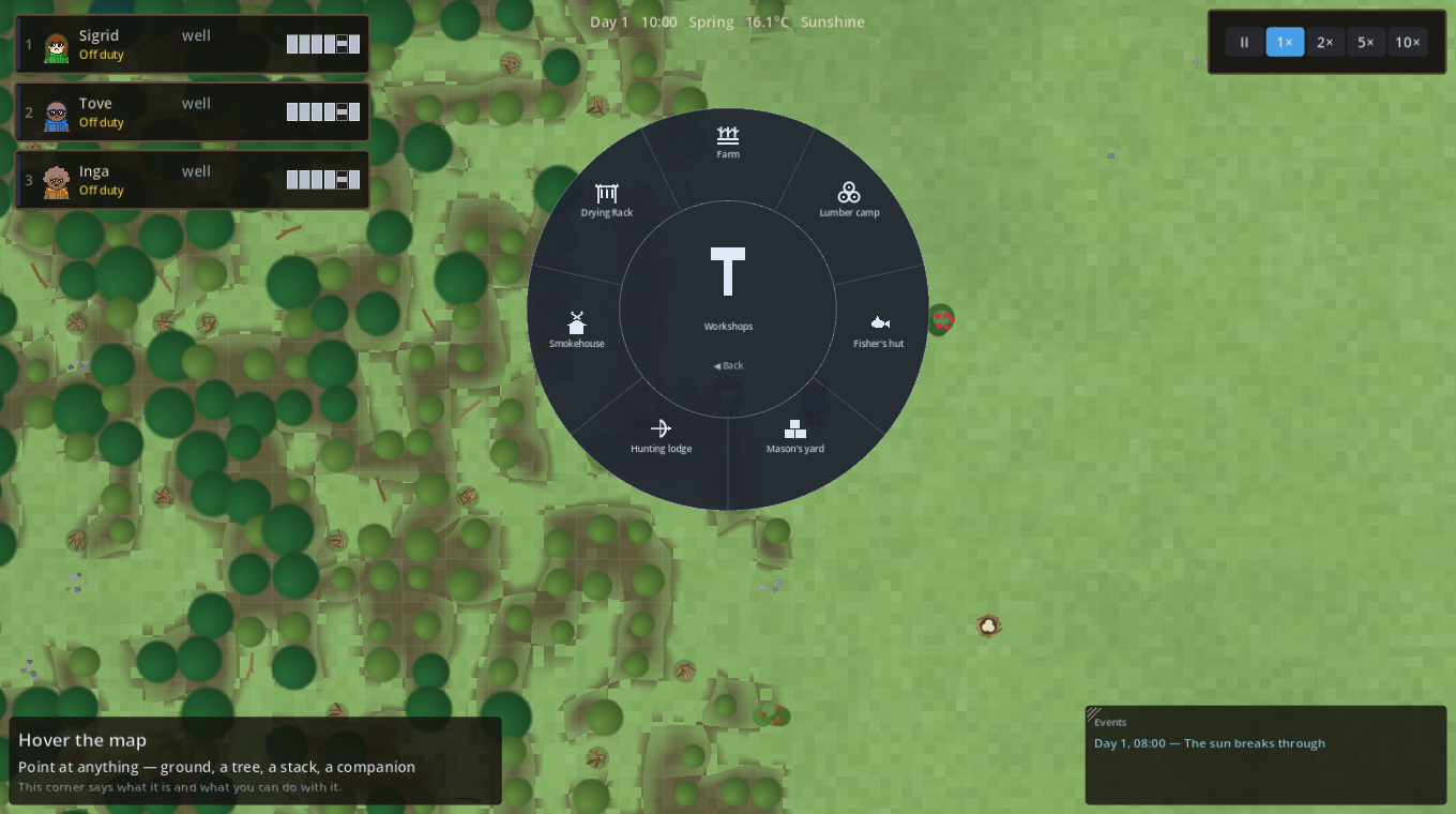 The radial build menu