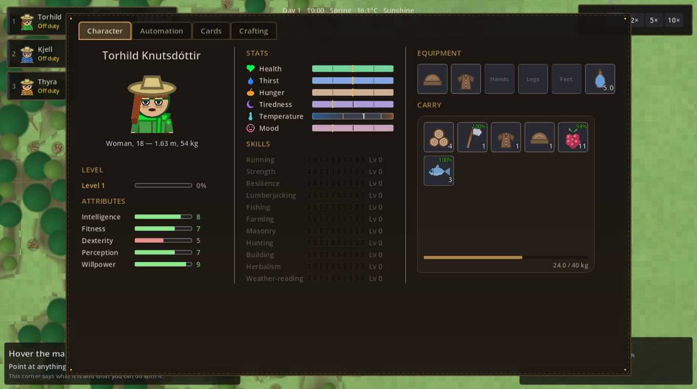 The character sheet