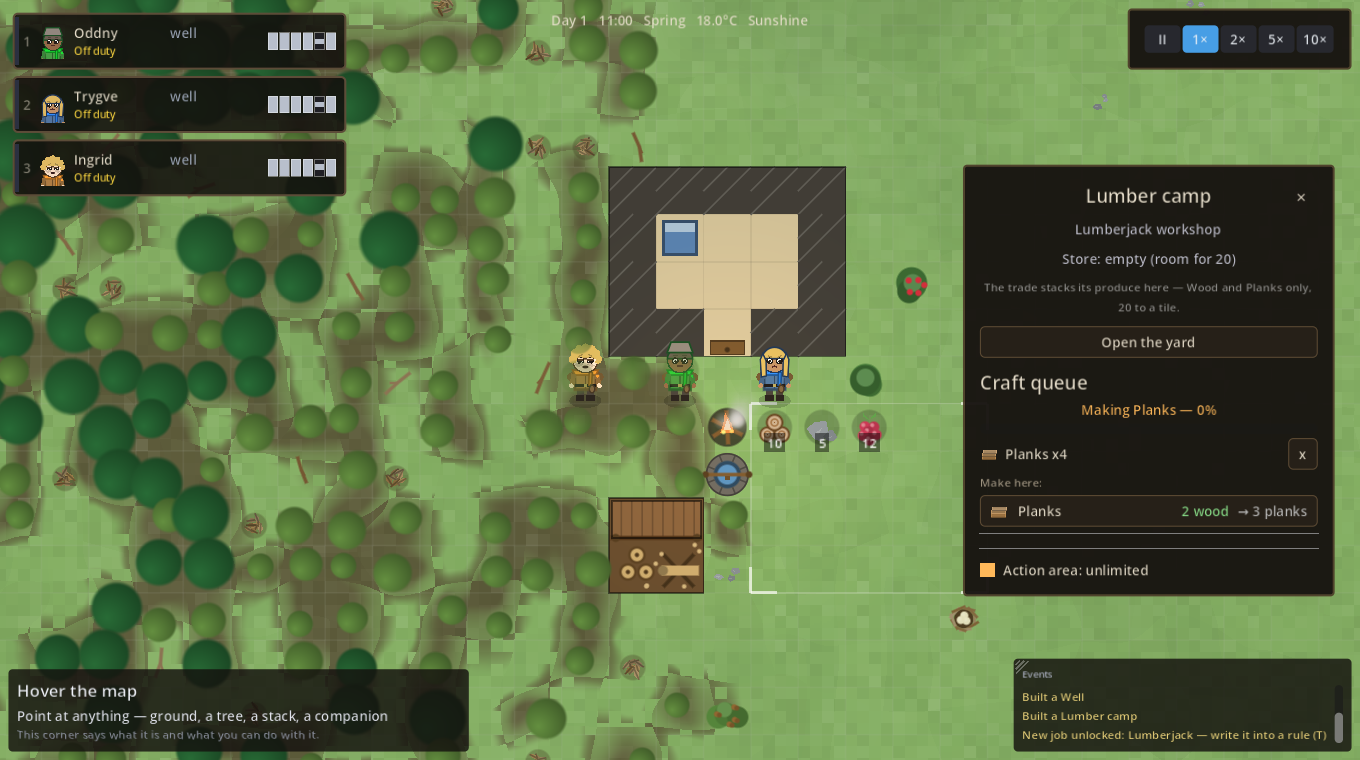 A lumber camp's craft queue