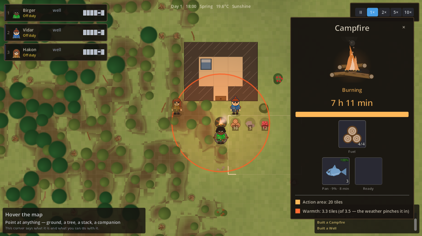A campfire's panel with the hearth slots