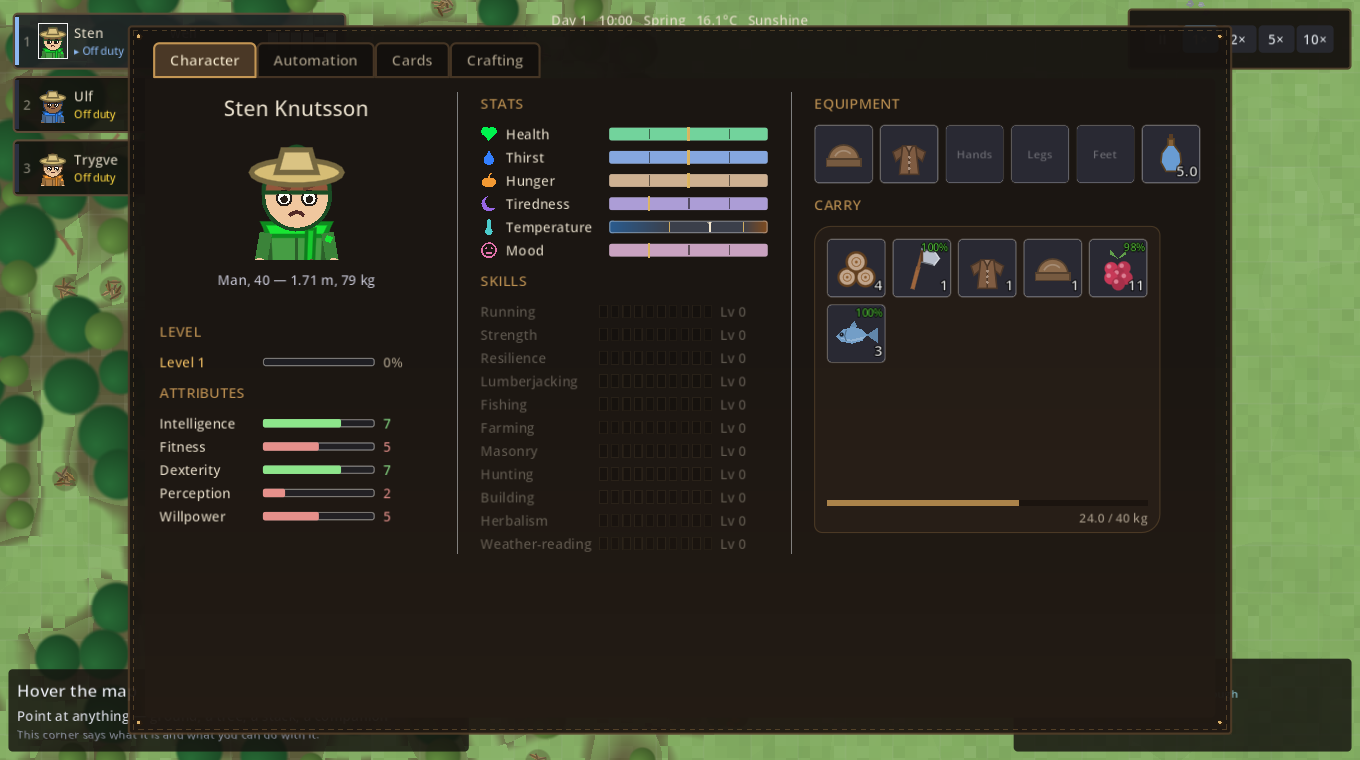 The character sheet