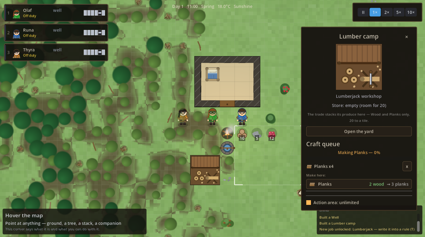 A lumber camp's craft queue