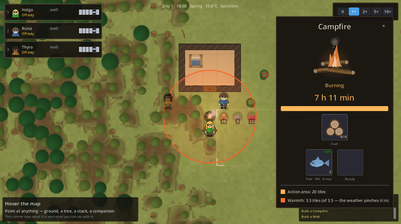 A campfire's panel with the hearth slots