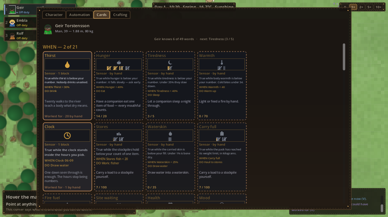 The Cards tab: one companion's whole deck