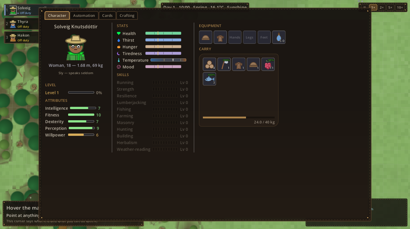 The character sheet