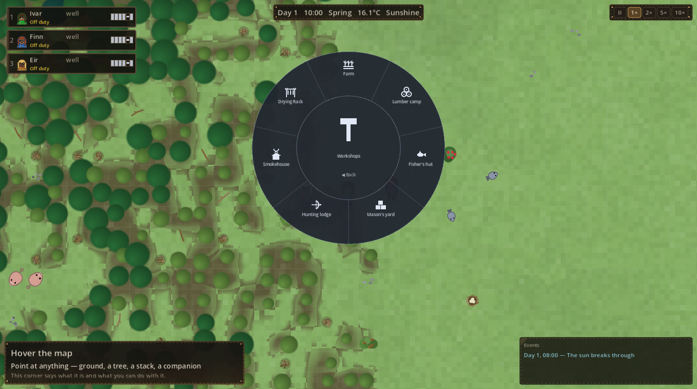 The radial build menu
