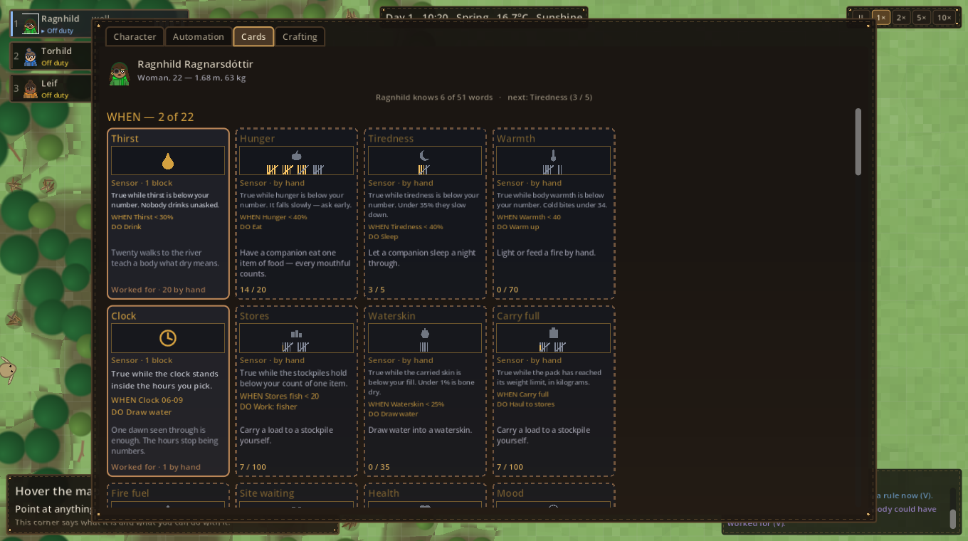 The Cards tab: one companion's whole deck