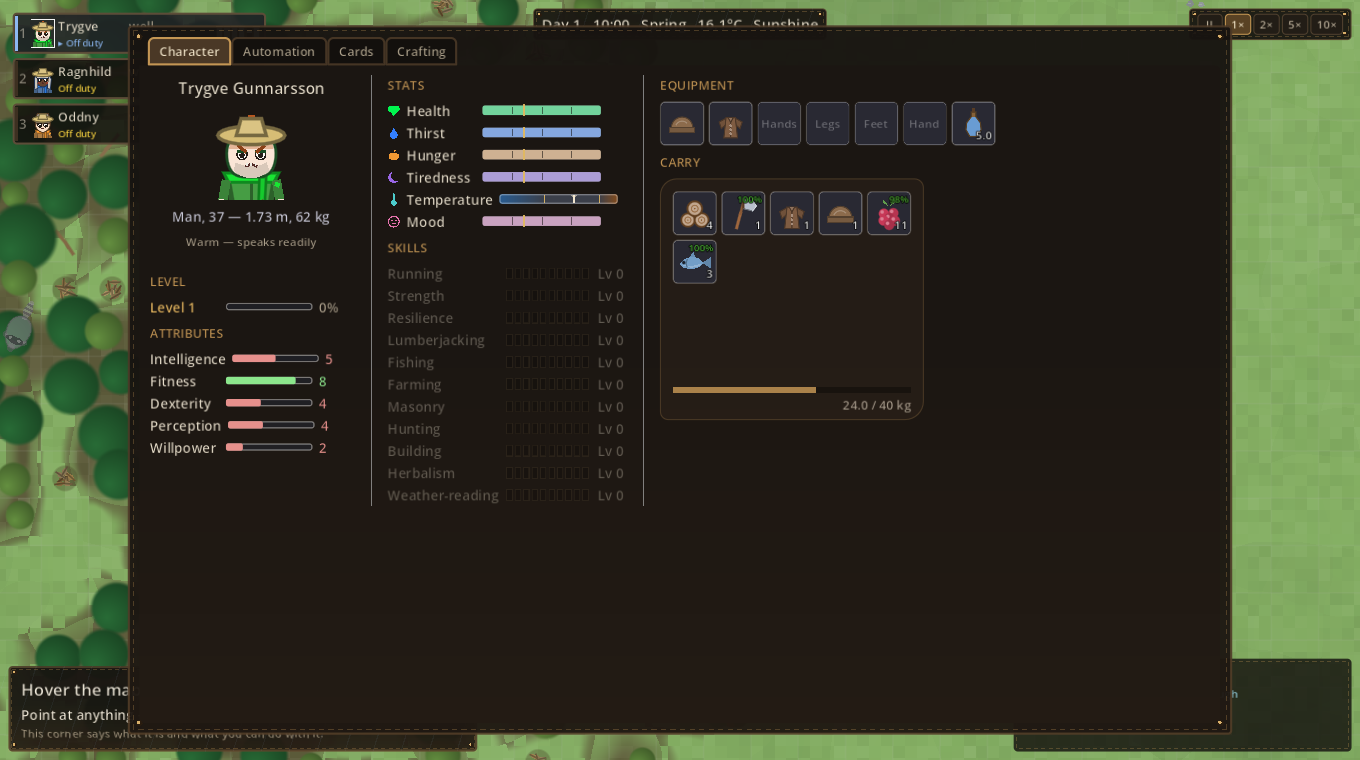 The character sheet