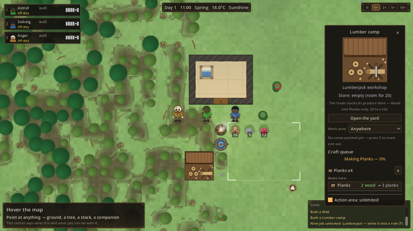 A lumber camp's craft queue