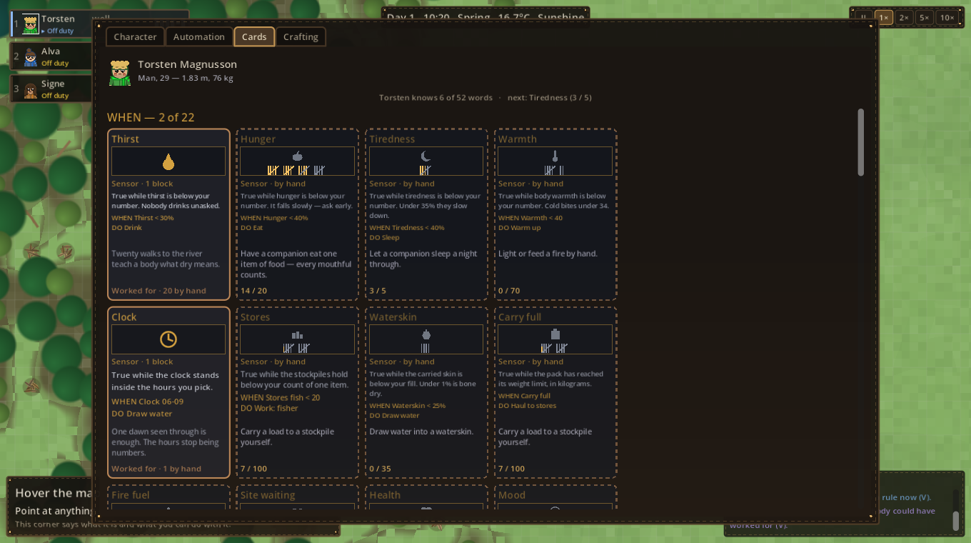 The Cards tab: one companion's whole deck