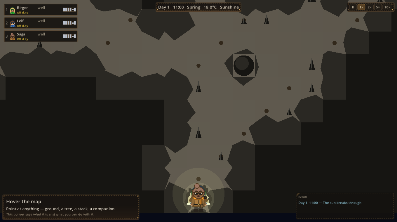 Inside a cave, lit by a torch