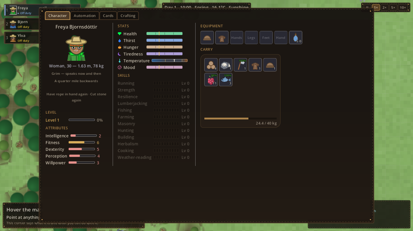 The character sheet