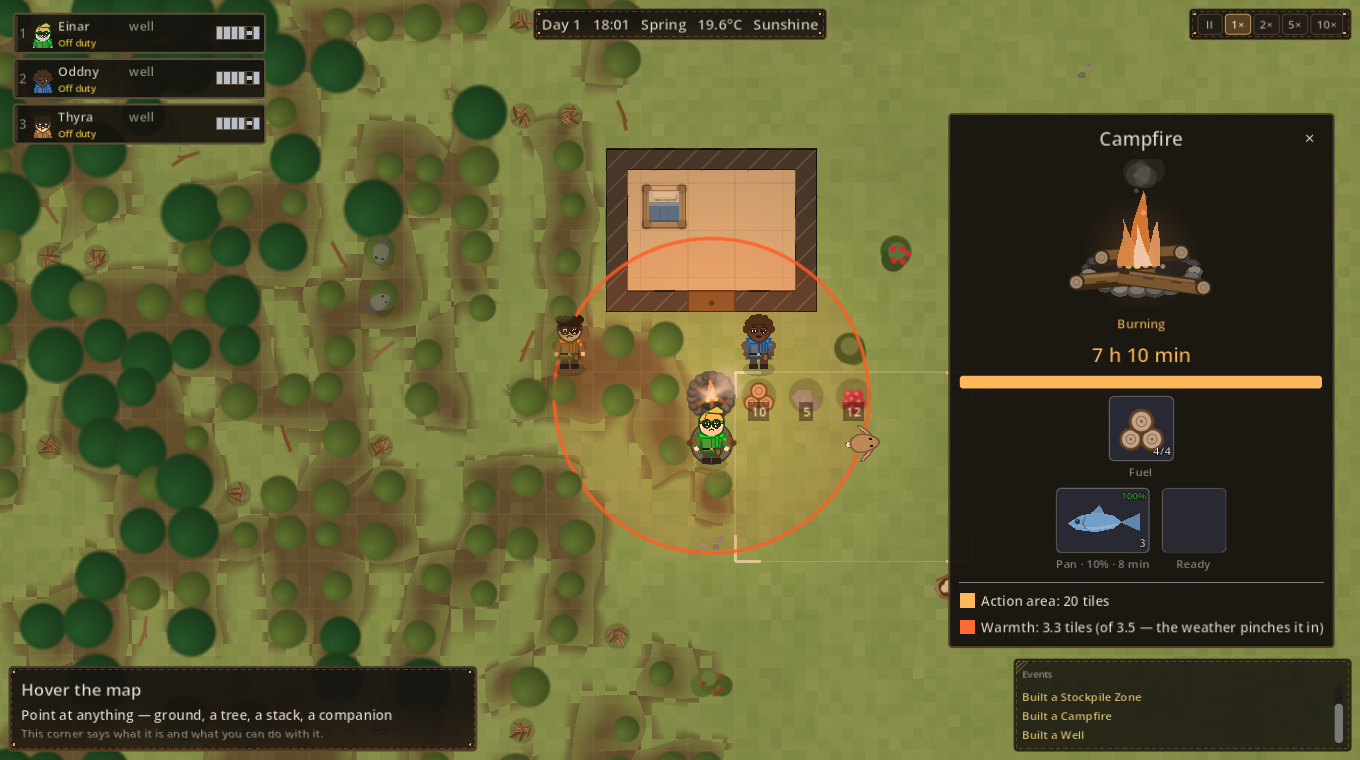 A campfire's panel with the hearth slots