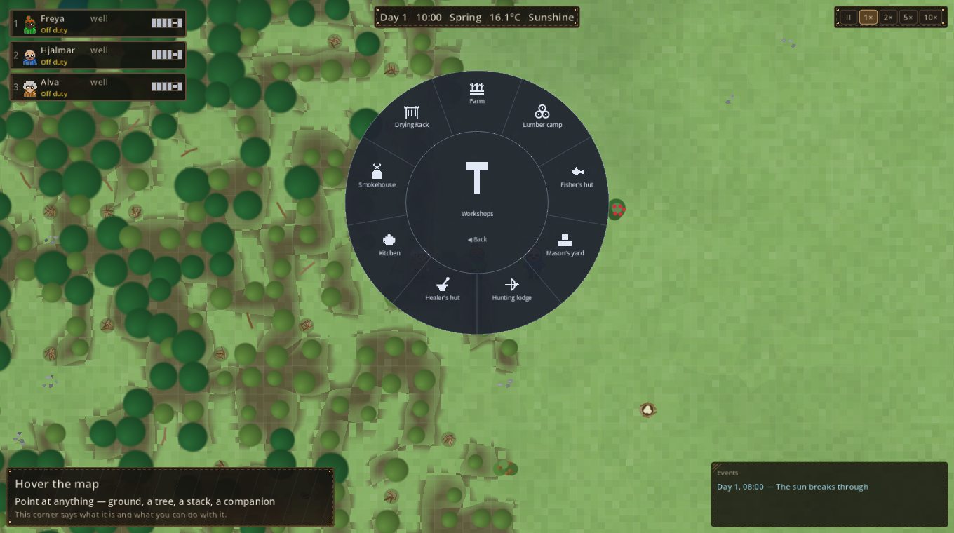 The radial build menu