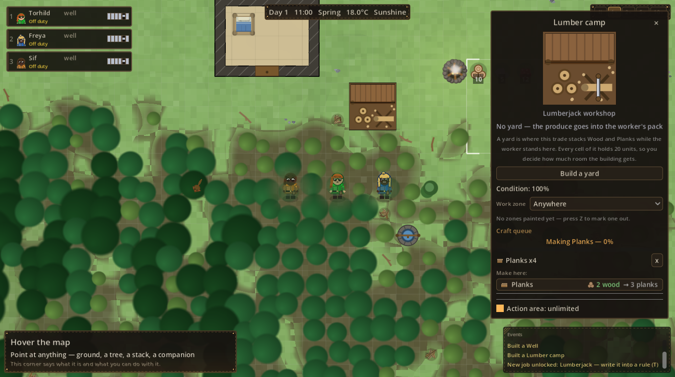 A lumber camp's craft queue