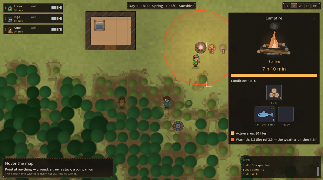 A campfire's panel with the hearth slots