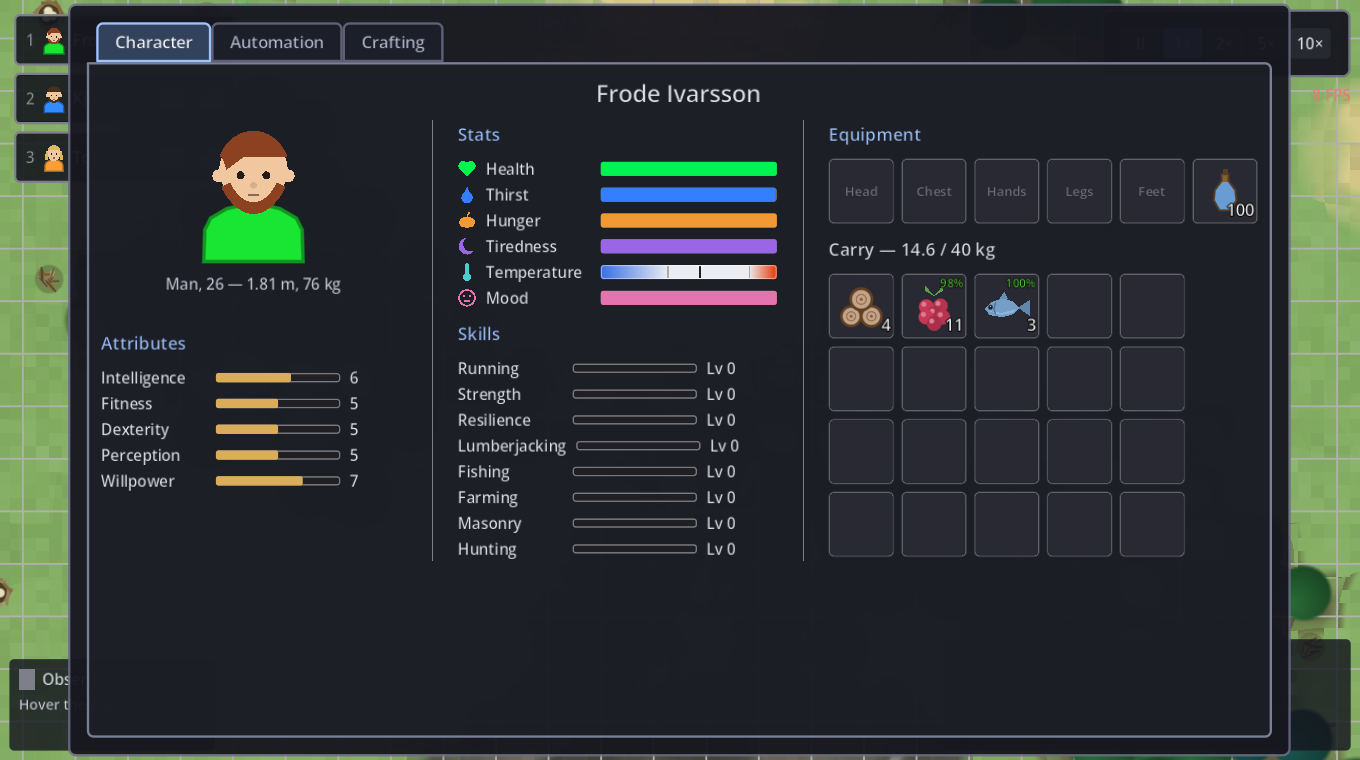 The character sheet