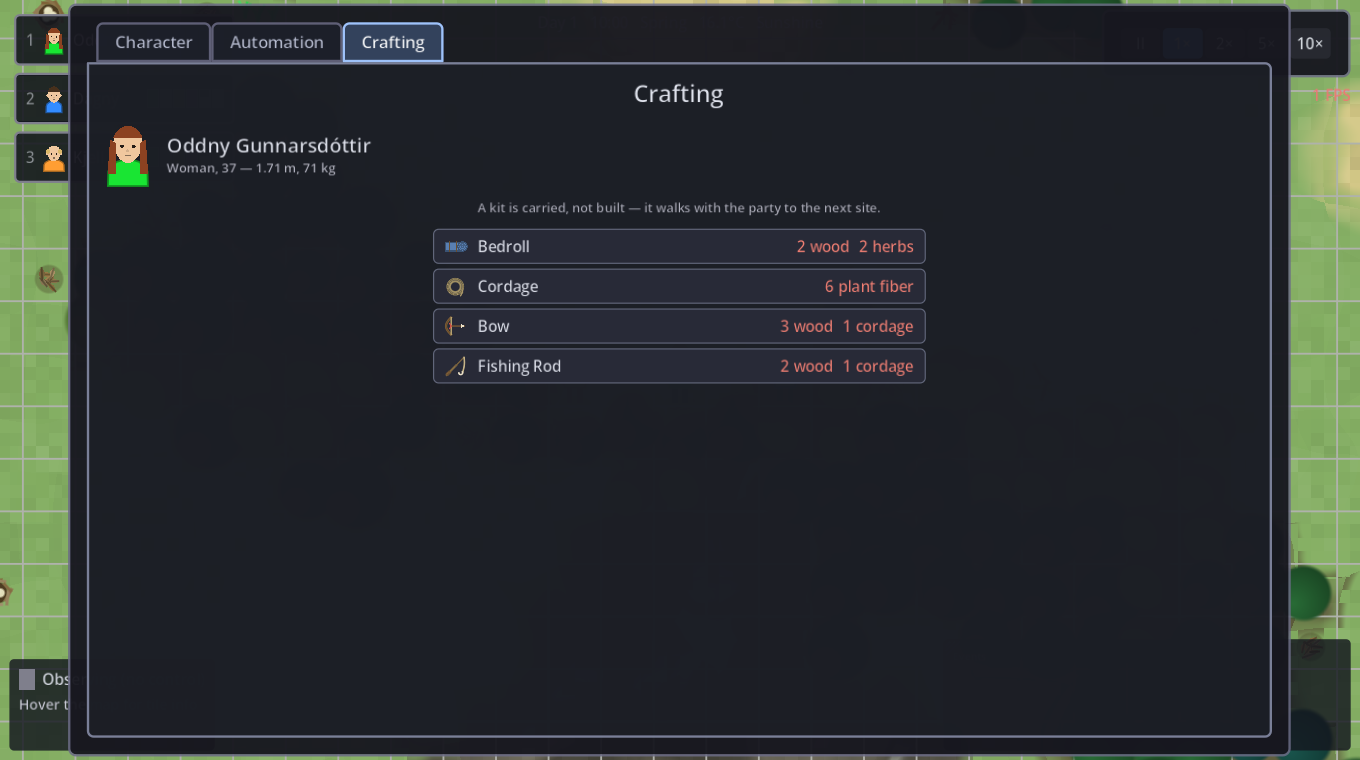 The crafting tab