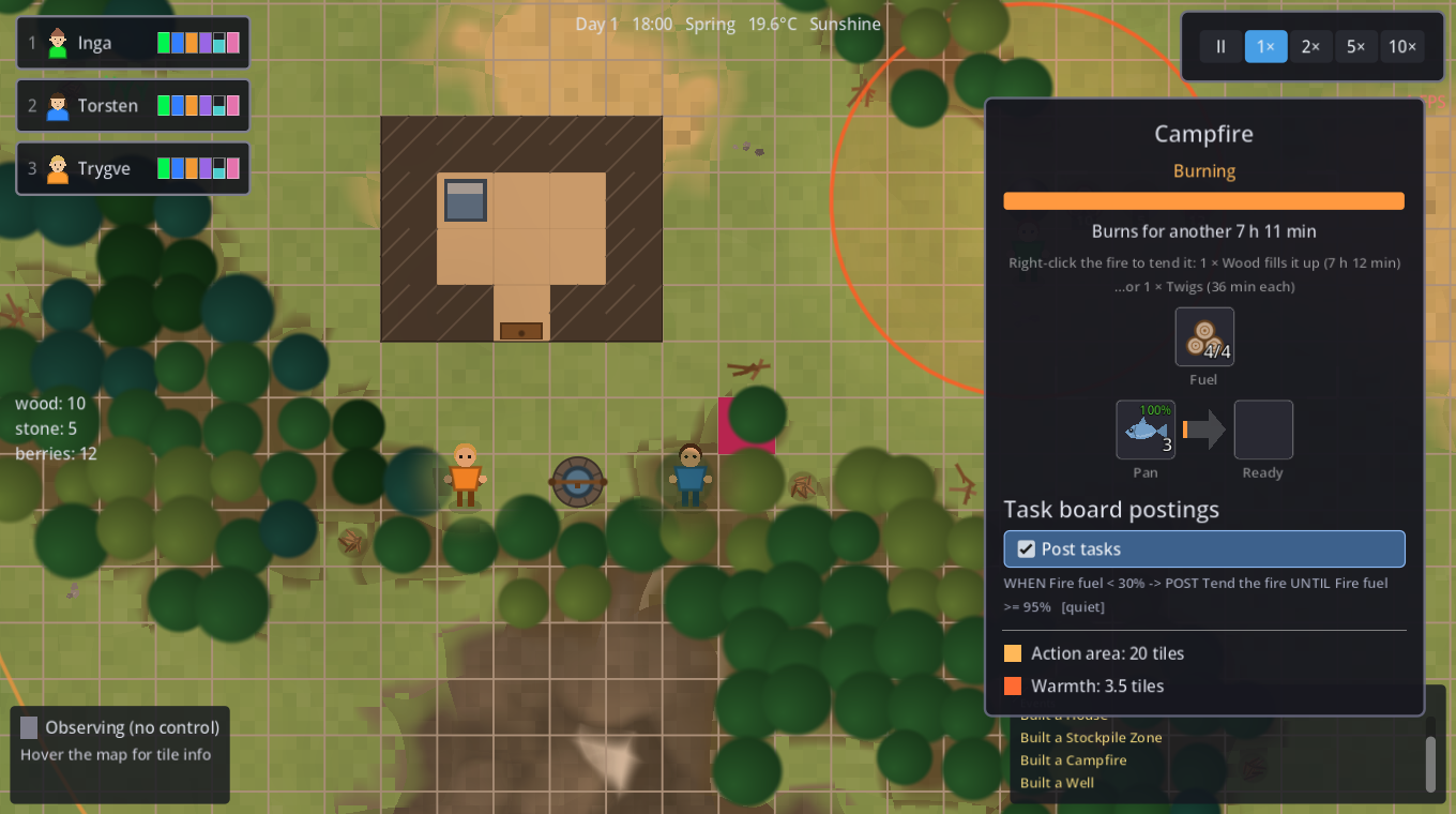 A campfire's panel with the hearth slots