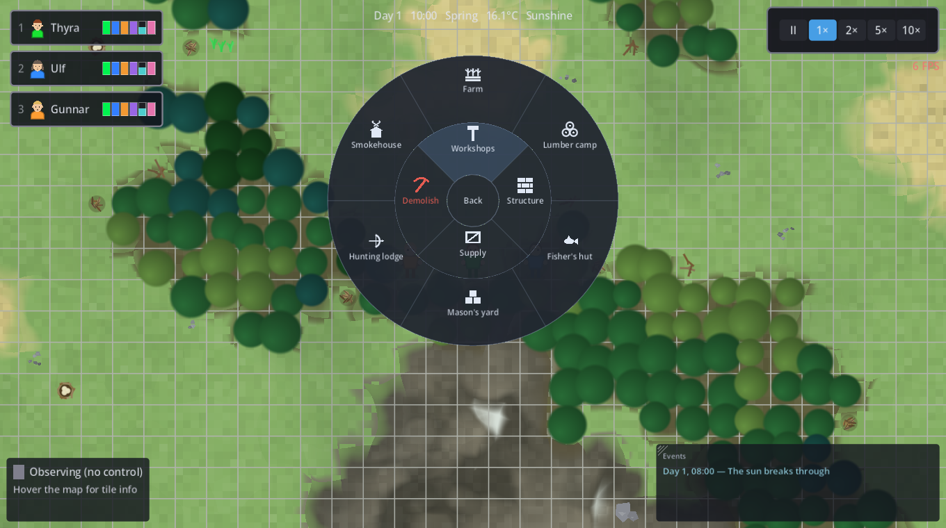 The radial build menu