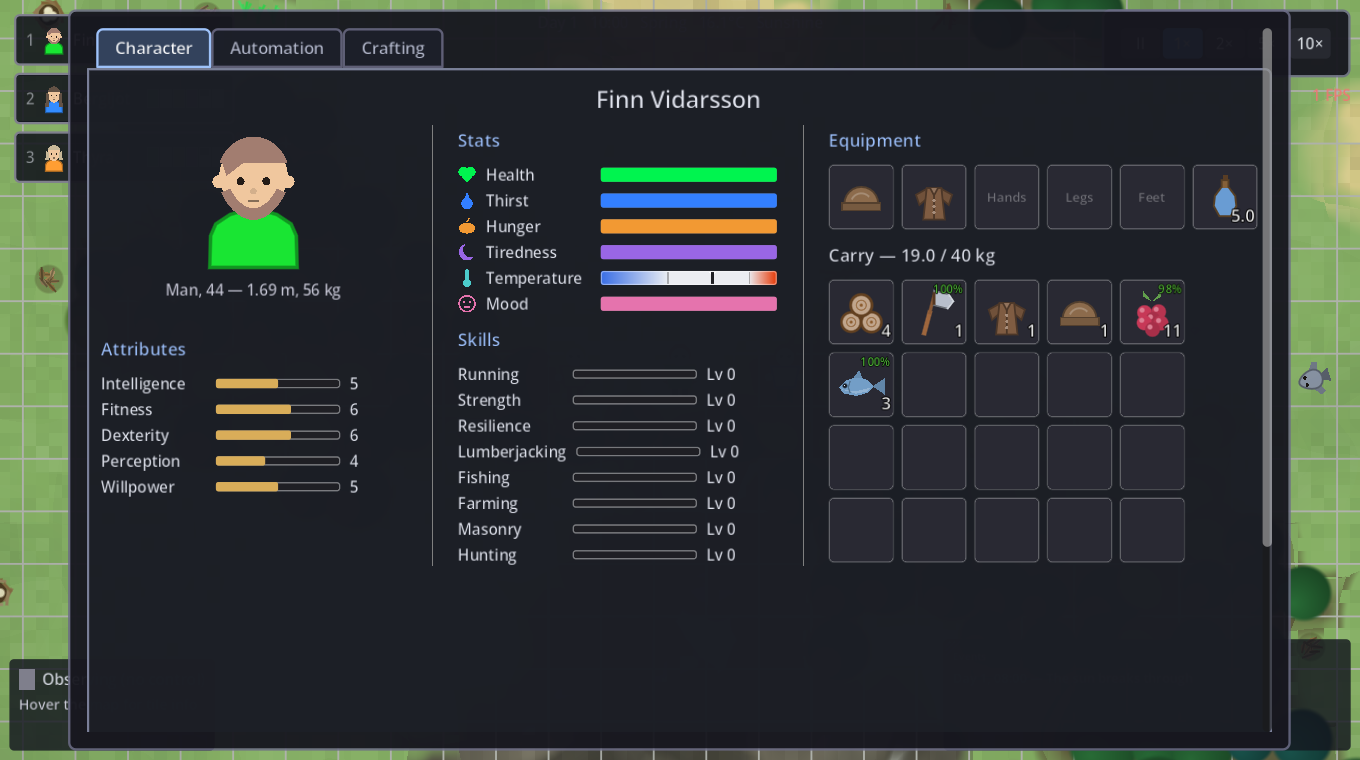 The character sheet