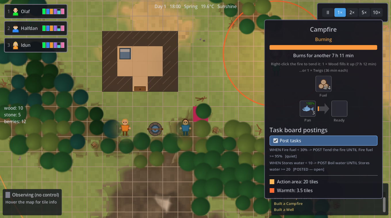 A campfire's panel with the hearth slots
