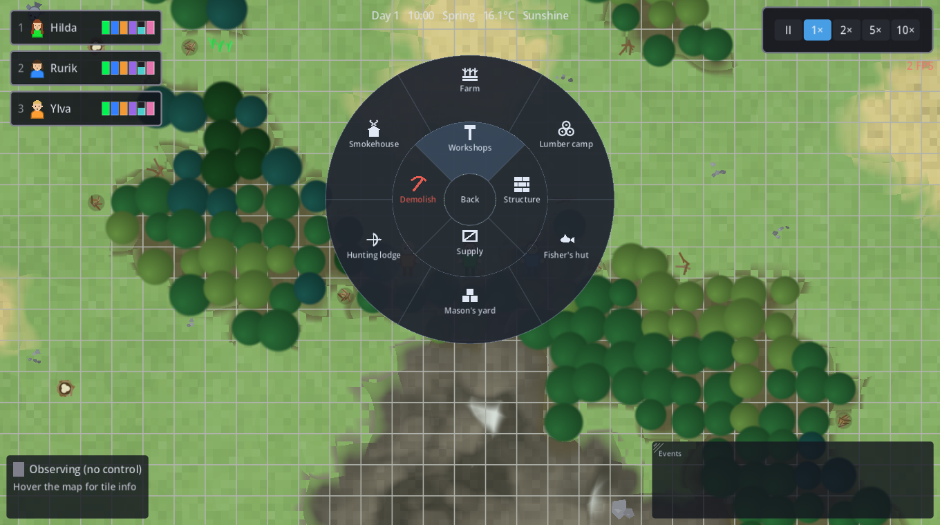 The radial build menu