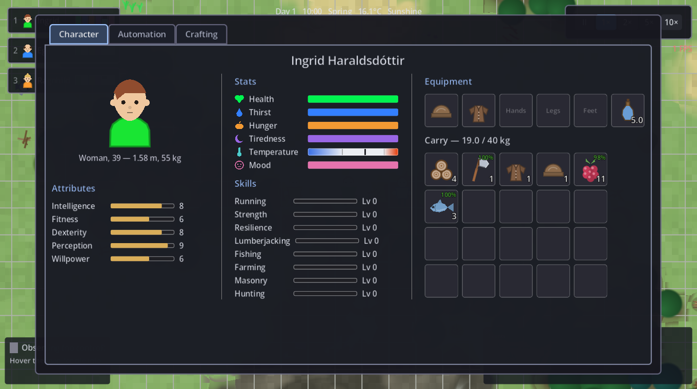 The character sheet
